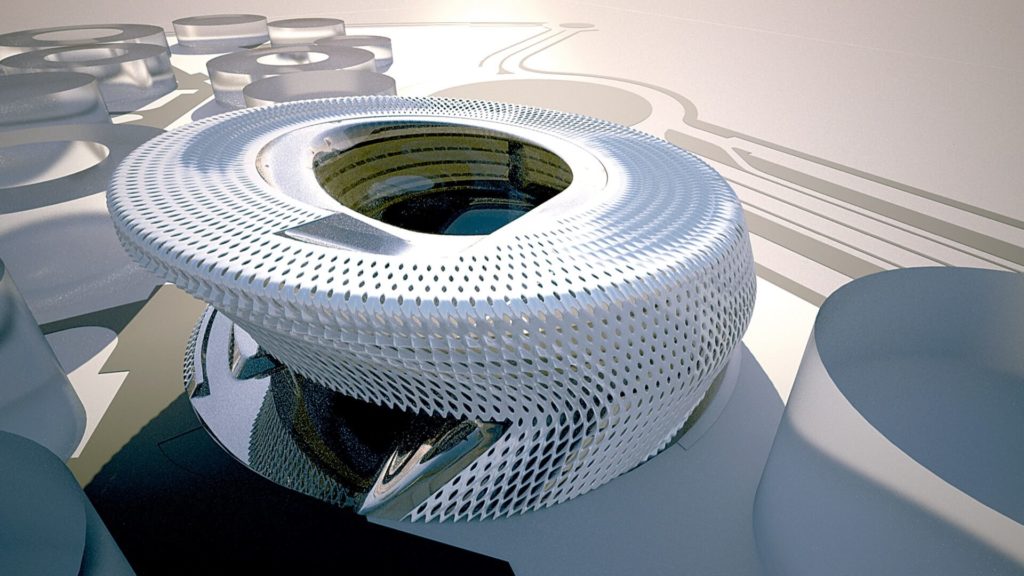 Edificio futurista de arquitectura sostenible en Madrid